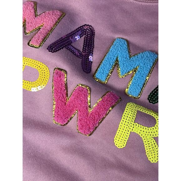 Simply Southern Mama Power Crew Neck Sweatshirt Medium Puff Letter Sequin - Picture 6 of 7